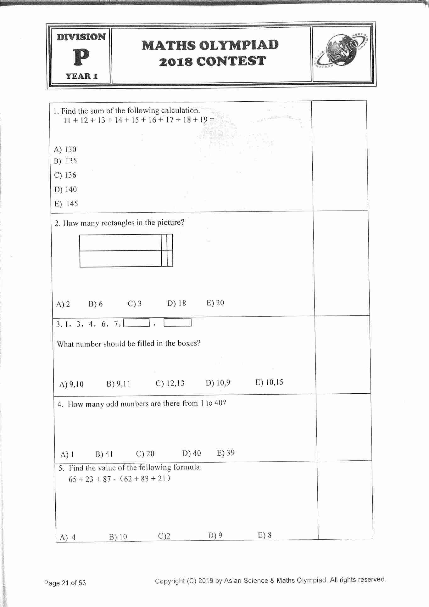 Đề ôn thi ASMO Toán lớp 1