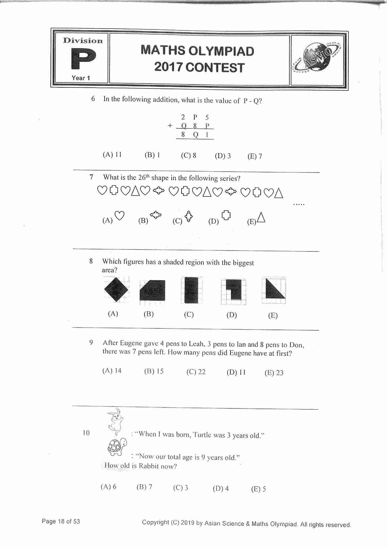 Đề ôn thi ASMO Toán lớp 1