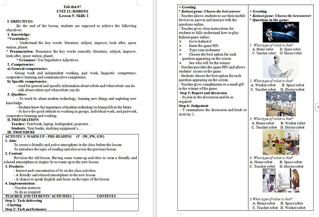 Giáo án Tiếng Anh 6 Unit 12: Skills 1