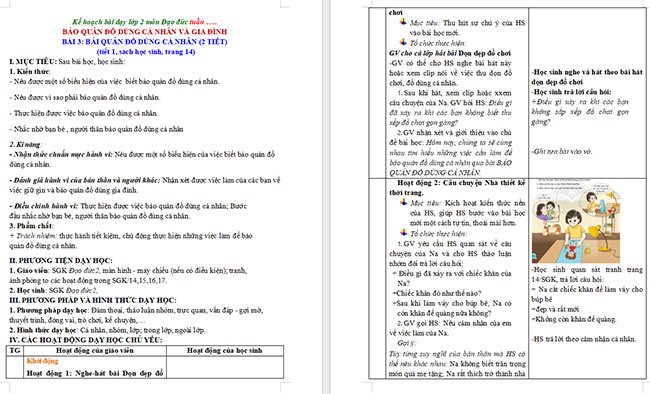 Giáo án Đạo đức 2 Bài 3: Bảo quản đồ dùng cá nhân