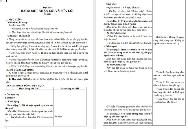 Giáo án Đạo đức 2 Bài 6: Yêu quý bạn bè