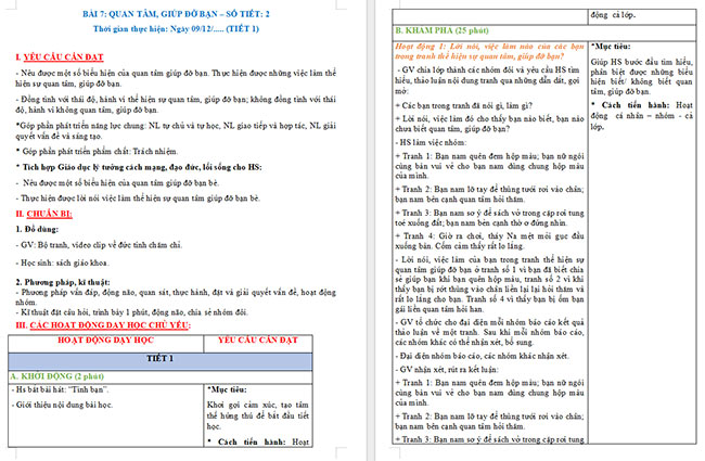 Giáo án Đạo đức 2 Bài 7: Quan tâm, giúp đỡ bạn