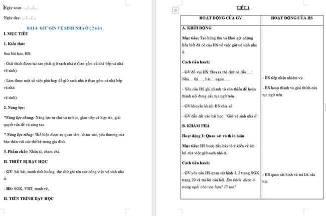 Giáo án Tự nhiên và xã hội 2 Bài 4: Giữ vệ sinh nhà ở