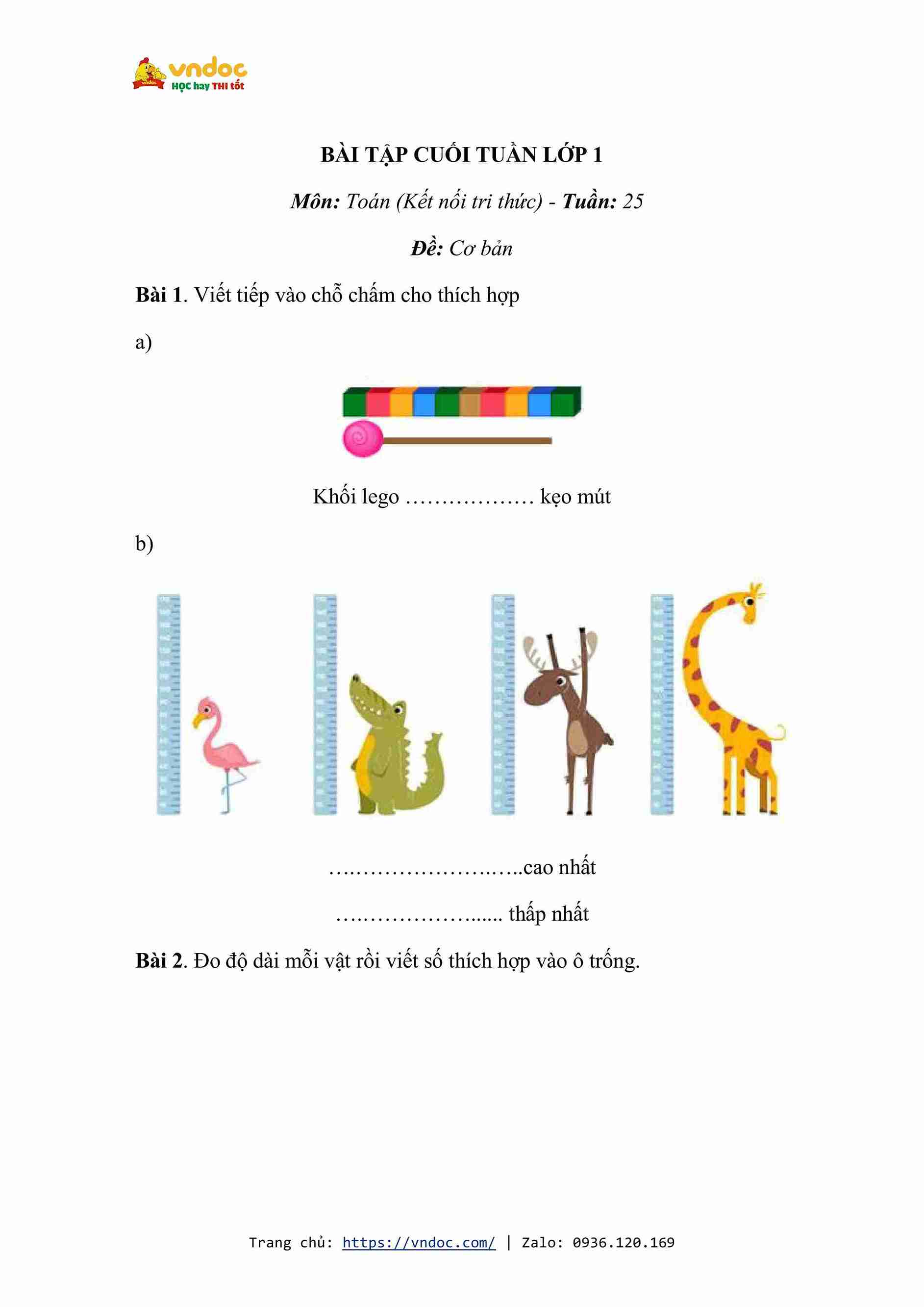Bài tập cuối tuần môn Toán lớp 1