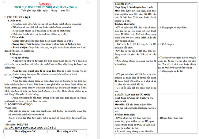 Giáo án Đạo đức 3 Bài 4: Tích cực hoàn thành nhiệm vụ ở nhà