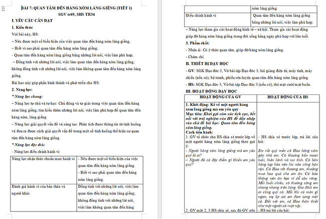 Giáo án Đạo đức 3 Bài 7: Quan tâm đến hàng xóm láng giềng