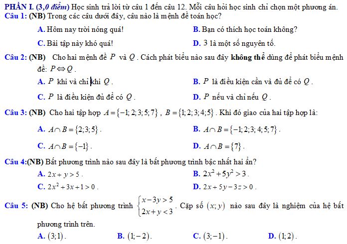 đề thi giữa học kì 1 môn Toán 10 sách Kết nối tri thức