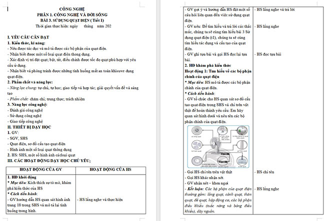 Giáo án Công nghệ 3 Bài 3: Sử dụng quạt điện