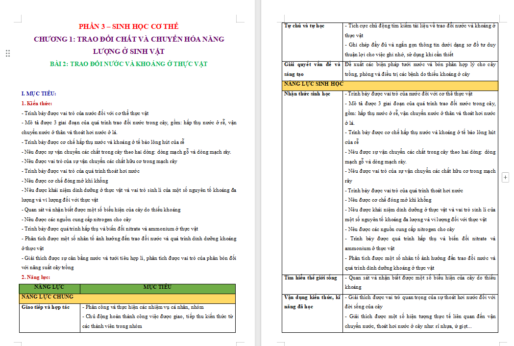 Giáo án Sinh học 11 Kết nối tri thức Bài 2