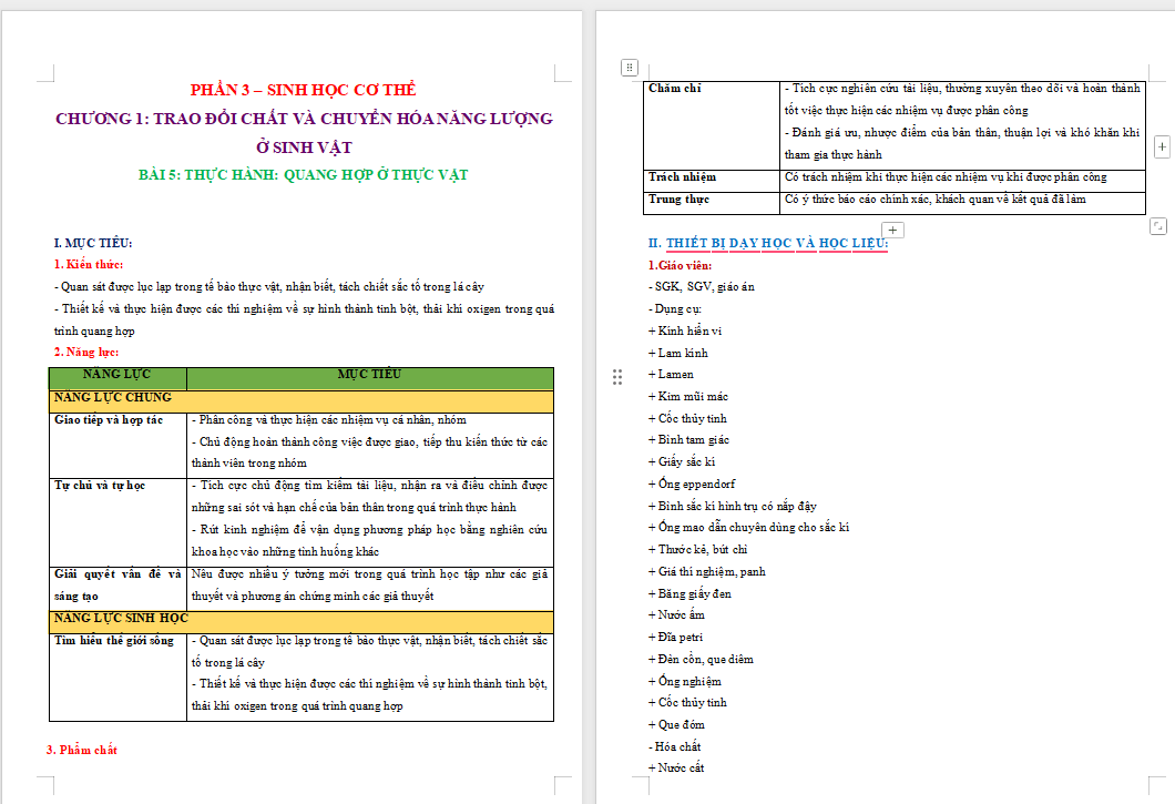 Giáo án Sinh học 11 Kết nối tri thức Bài 5