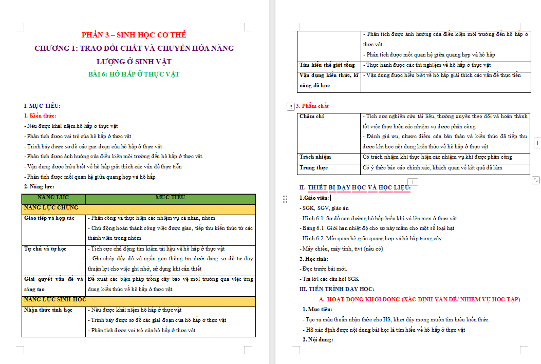 Giáo án Sinh học 11 Kết nối tri thức Bài 6