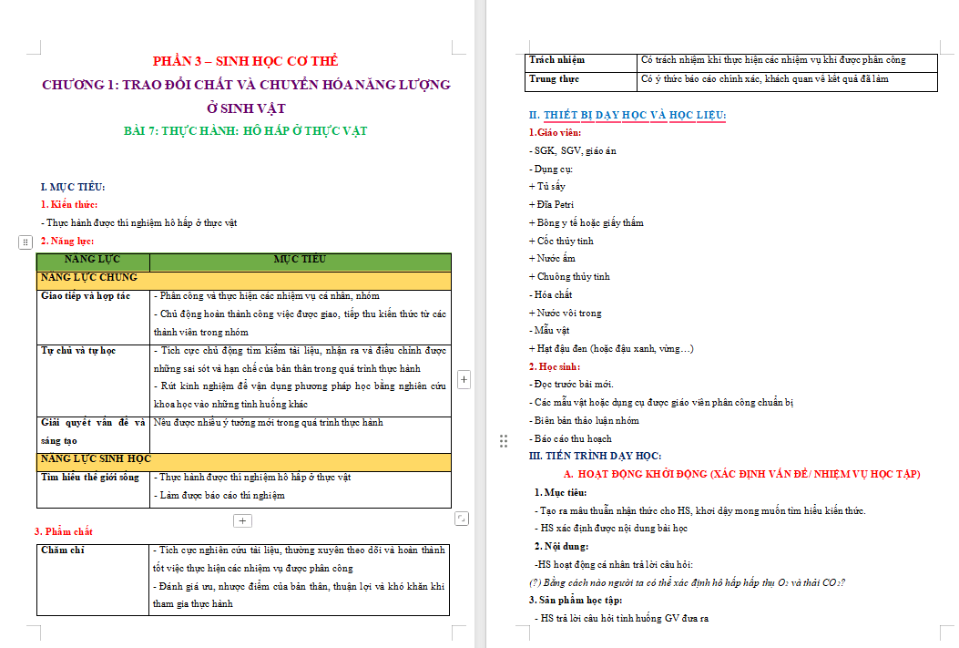 Giáo án Sinh học 11 Kết nối tri thức Bài 7