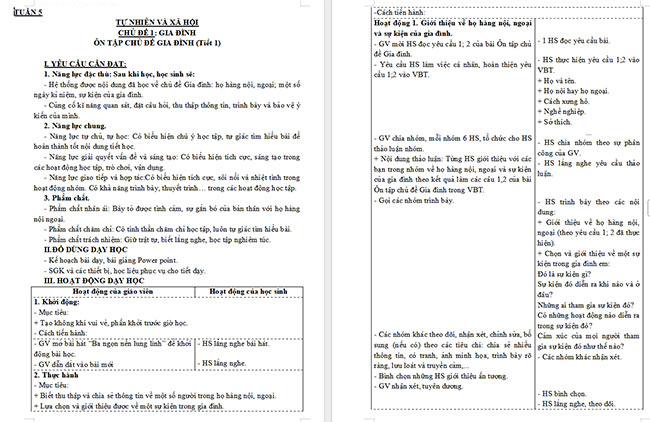 Giáo án Tự nhiên và xã hội 3 Ôn tập chủ đề Gia đình