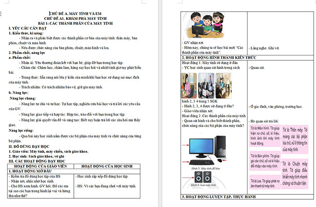 Giáo án Tin học 3 Các thành phần của máy tính