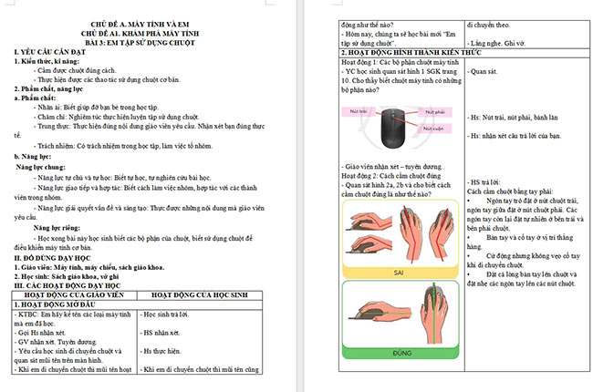 Giáo án Tin học 3 Em tập sử dụng chuột