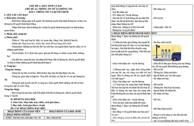 Giáo án Tin học 3 Thông tin và quyết định
