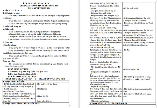 Giáo án Tin học 3 Xử lý thông tin