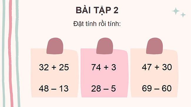 PowerPoint Toán 2: Ôn tập về phép cộng, phép trừ (không nhớ) trong phạm vi 100