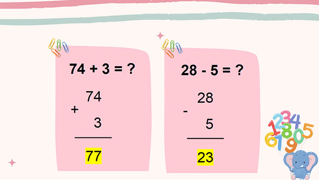 PowerPoint Toán 2: Ôn tập về phép cộng, phép trừ (không nhớ) trong phạm vi 100