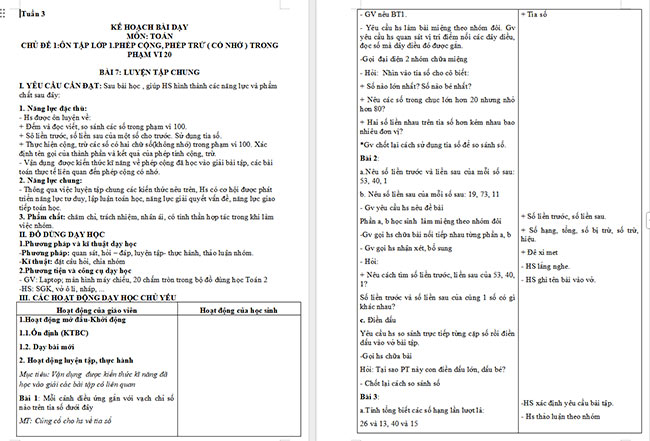 Giáo án Toán 2: Luyện tập chung