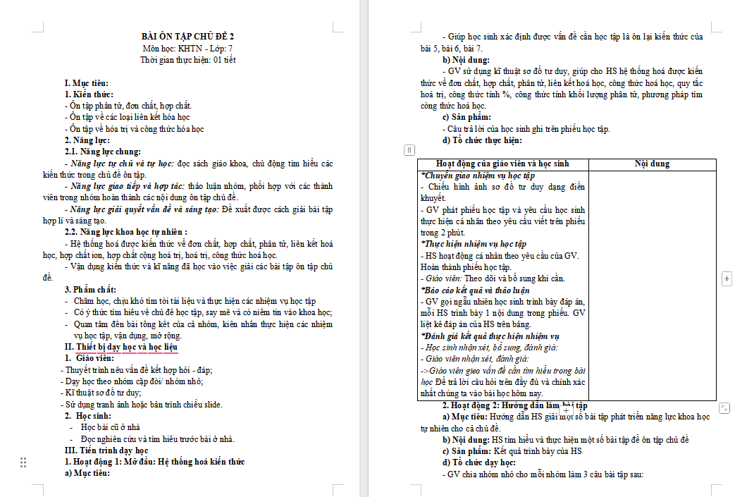 Khoa học tự nhiên 7 Ôn tập chủ đề 2