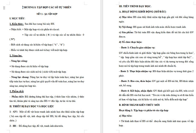 Giáo án Toán 6 Bài 1: Tập hợp