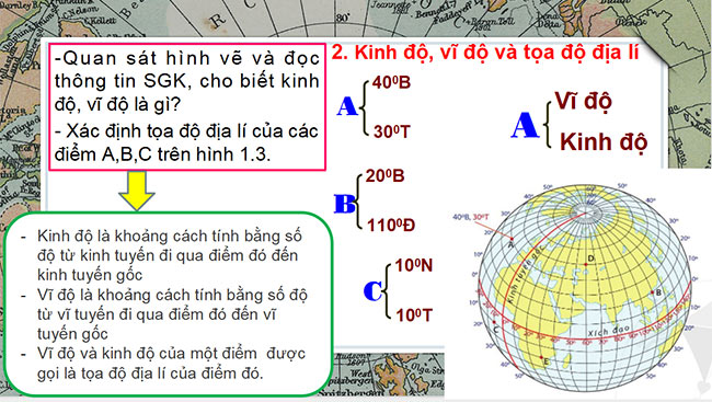 PowerPoint Bài 1: Hệ thống kinh vĩ tuyến. Tọa độ địa lí của một địa điểm trên bản đồ