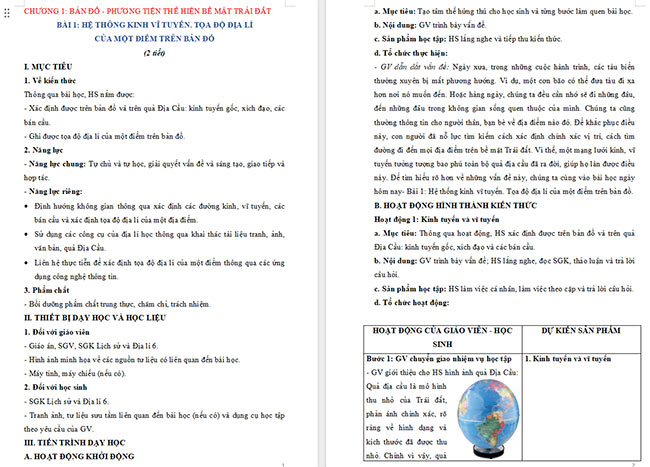 Giáo án Địa lí 6 Bài 1: Hệ thống kinh vĩ tuyến. Tọa độ địa lí của một địa điểm trên bản đồ