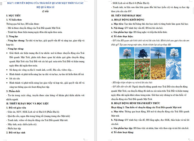 Giáo án Địa lí 6 Bài 7: Chuyển động của Trái Đất quanh Mặt Trời và các hệ quả địa lí