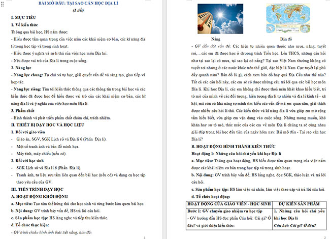 Giáo án Địa lí 6 Tại sao cần học Địa lí?