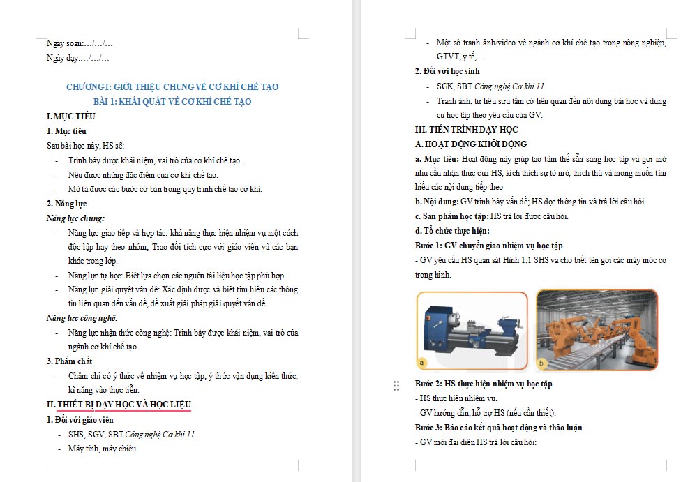 Giáo án Công nghệ 11 Bài 1 Kết nối tri thức