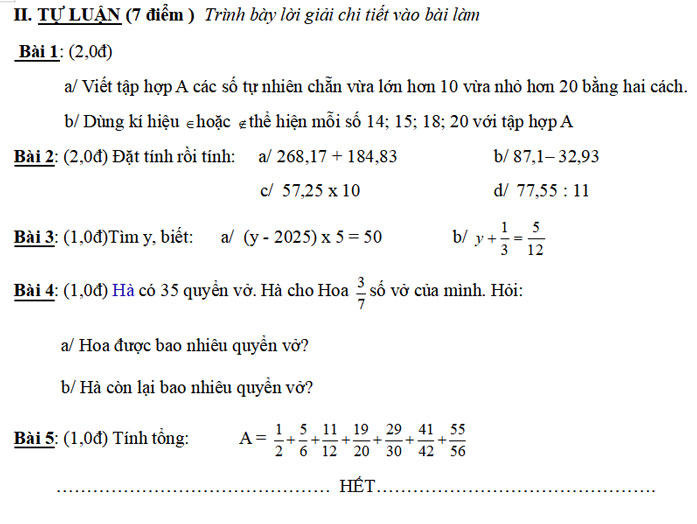 Đề kiểm tra Toán 6 đầu năm 2025 – 2026 trường THCS Lý Thường Kiệt – TP HCM