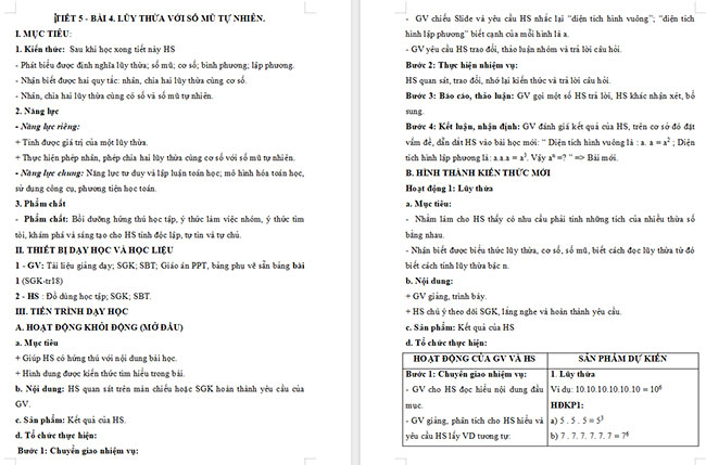 Giáo án Toán 6 Bài 4: Lũy thừa với số mũ tự nhiên