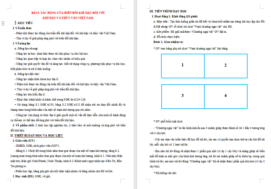 Giáo án Địa lí 8 Bài 8 Kết nối tiri thức