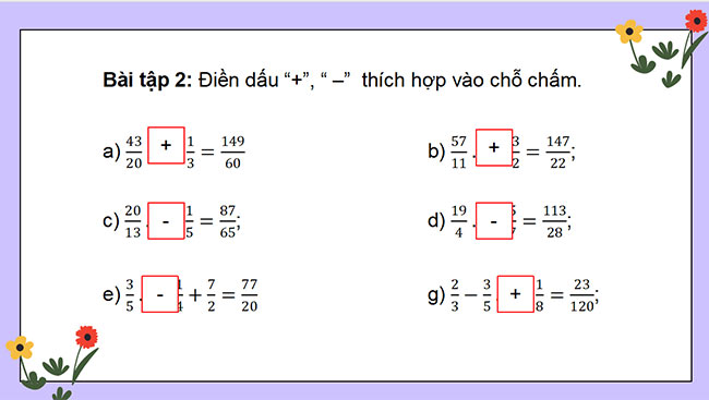 PowerPoint dạy thêm Toán 5 Bài 6: Cộng, trừ hai phân số khác mẫu số