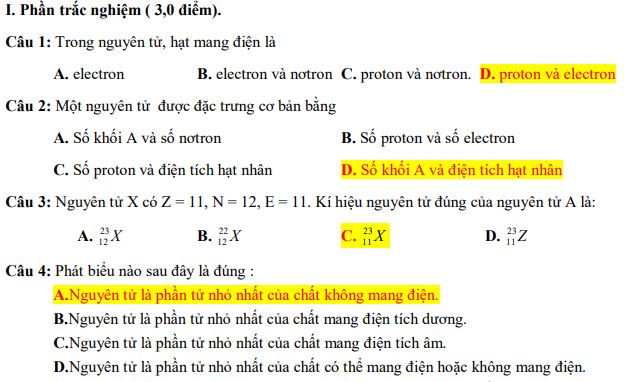 Đề thi giữa học kì 1 Hóa 10 Cánh diều