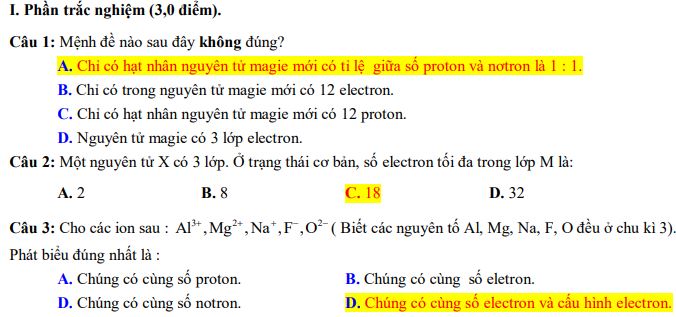 Đề thi giữa học kì 1 Hóa 10 Cánh diều