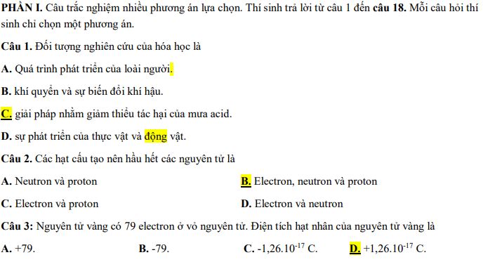 Đề thi giữa học kì 1 Hóa 10 Chân trời sáng tạo