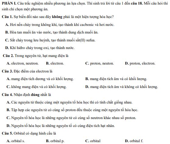 Đề thi giữa kì 1 Hóa 10 Kết nối tri thức - Đề 1