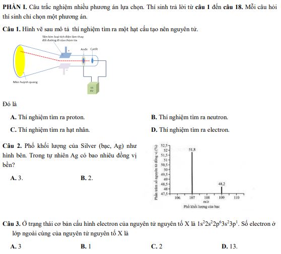 Đề thi giữa học kì 1 Hóa 10 Kết nối tri thức