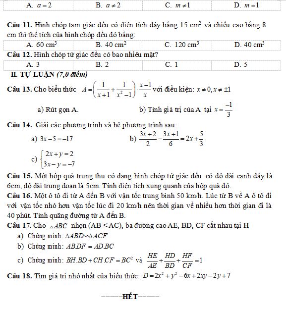 Đề kiểm tra chất lượng Toán 9 năm 2025 – 2026 trường THCS Bắc Bình