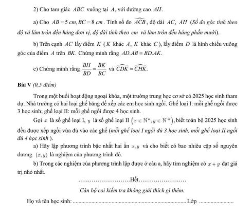Đề khảo sát Toán 9 đầu năm 2025 – 2026 trường THCS Giảng Võ 2 – Hà Nội