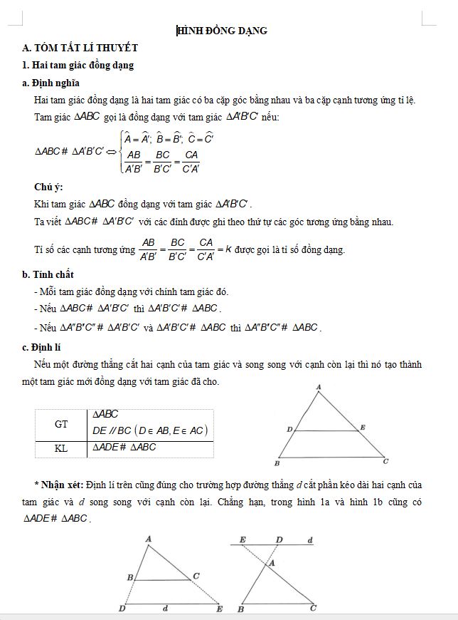Các dạng toán về hình đồng dạng Toán 8