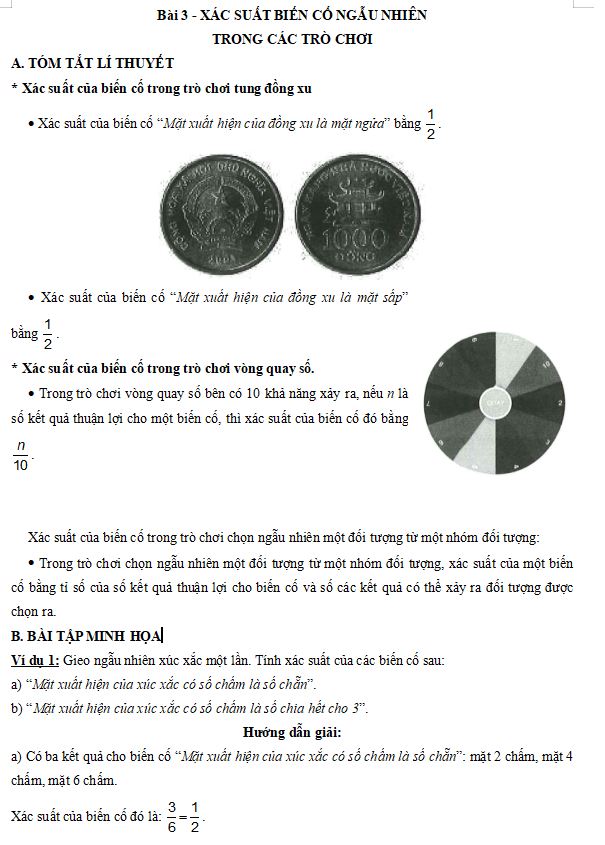 Các dạng toán về xác suất biến cố ngẫu nhiên trong các trò chơi Toán 8