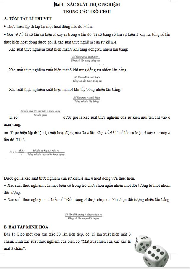 Các dạng toán về xác suất thực nghiệm trong các trò chơi