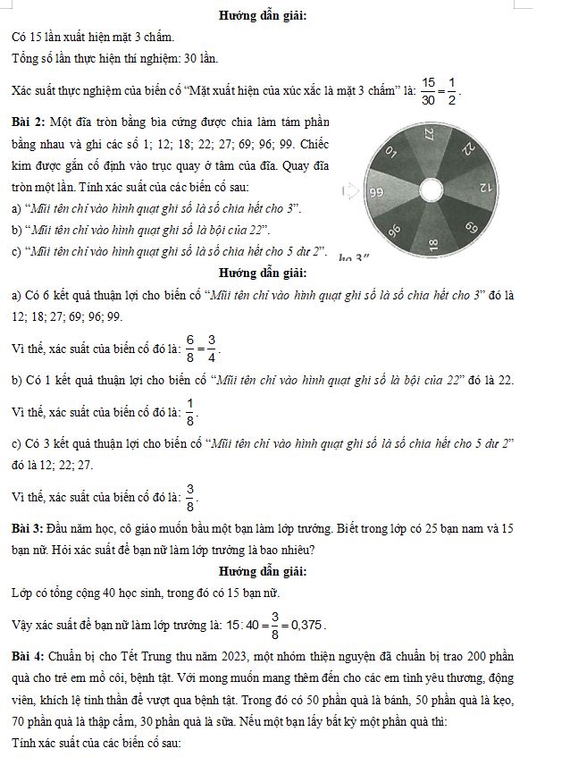 Các dạng toán về xác suất thực nghiệm trong các trò chơi