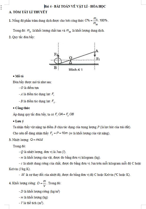 Các dạng toán về Vật lí - hóa học