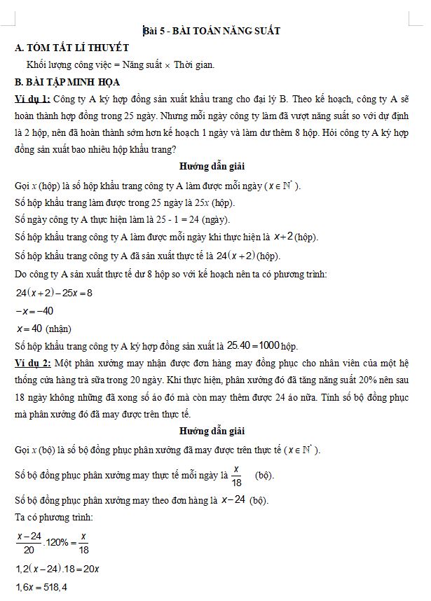 Bài toán về năng suất