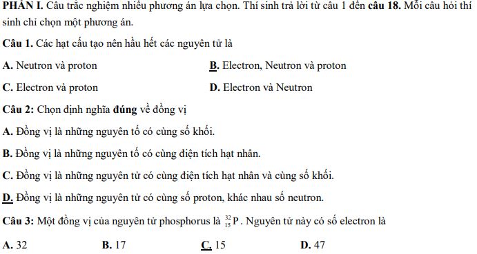 Bộ đề thi giữa kì 1 Hóa 10 Chân trời sáng tạo - Số 1