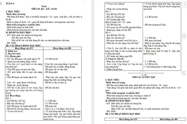 Giáo án Toán 2 Bài 15: Ki-lô-gam